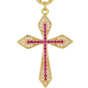 14K Gold Plated Cross Cubic Zirconia Necklace